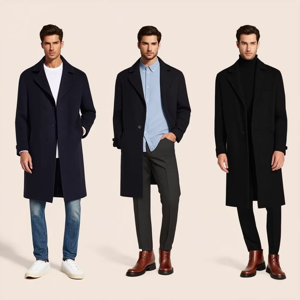 Mens outfits with navy blue car coat