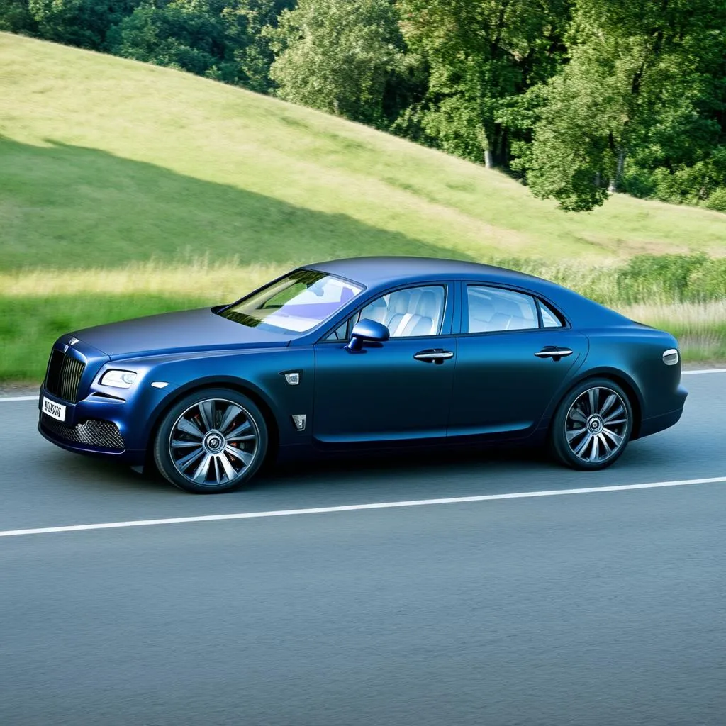 Navy Blue Matte Car on a Winding Road