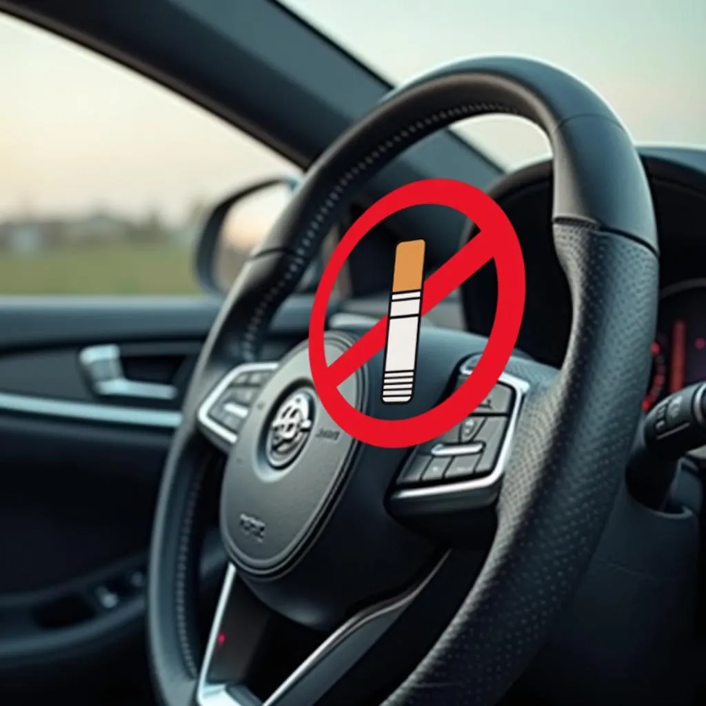 No smoking sign displayed on a car dashboard