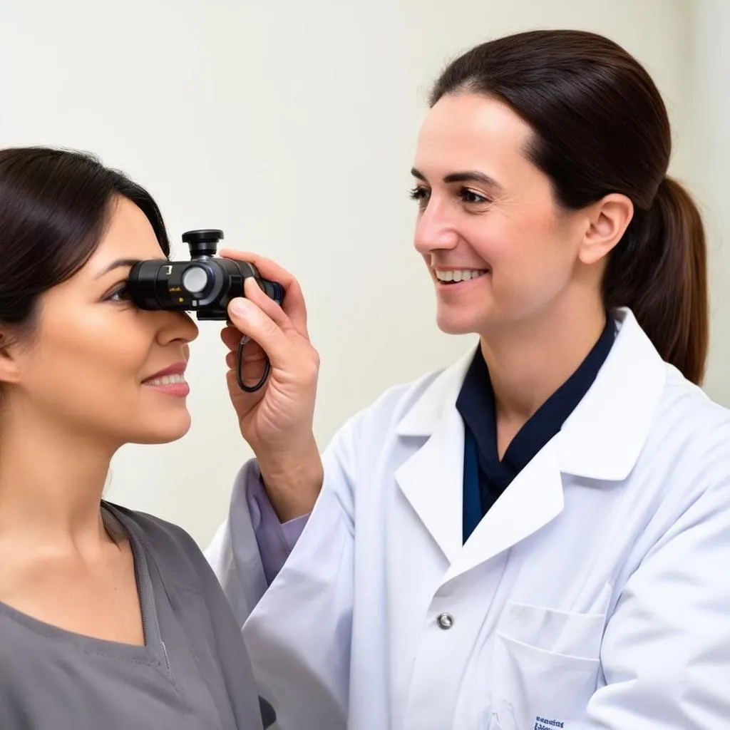 Ophthalmologist examining a patient