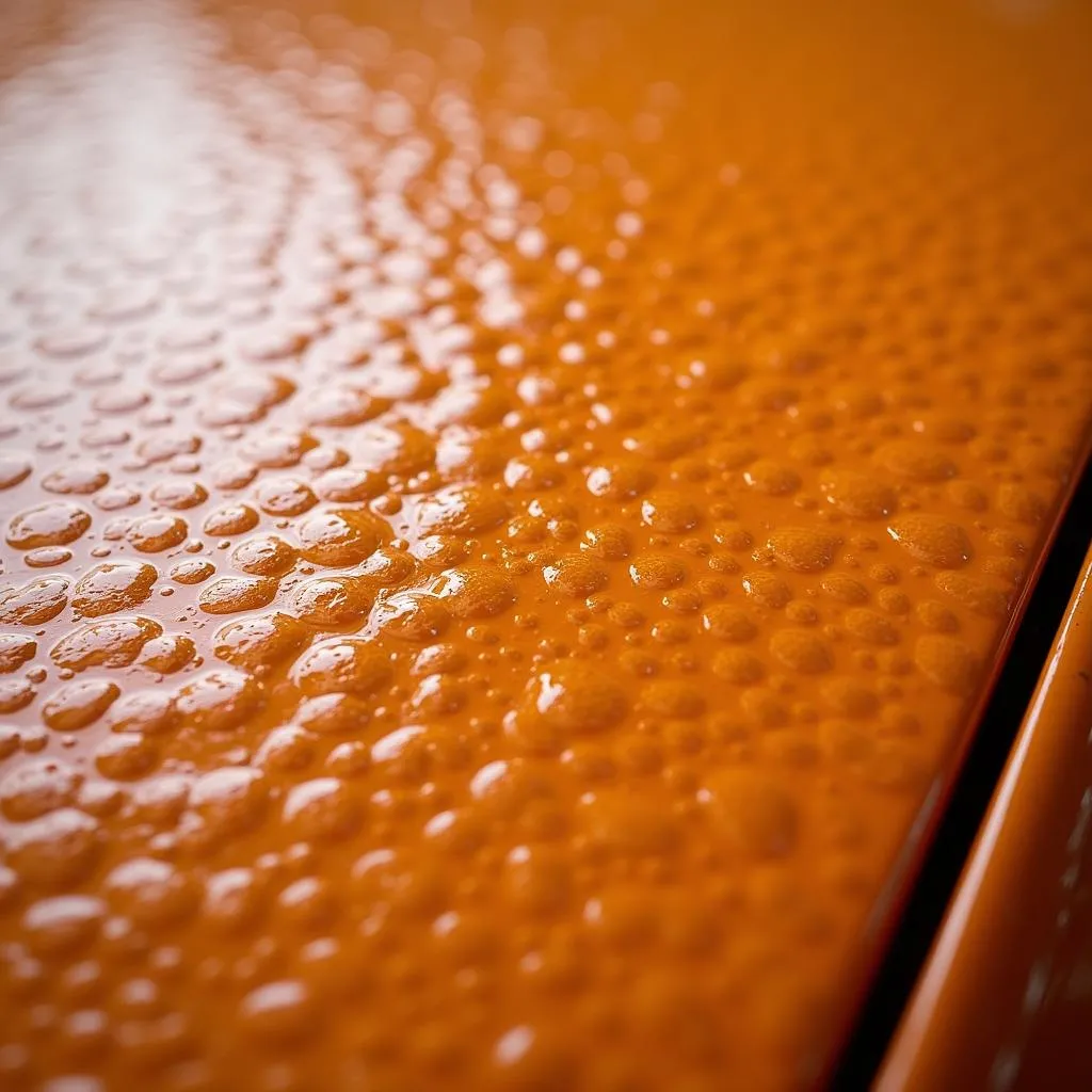 Close-up of orange peel effect on car paint