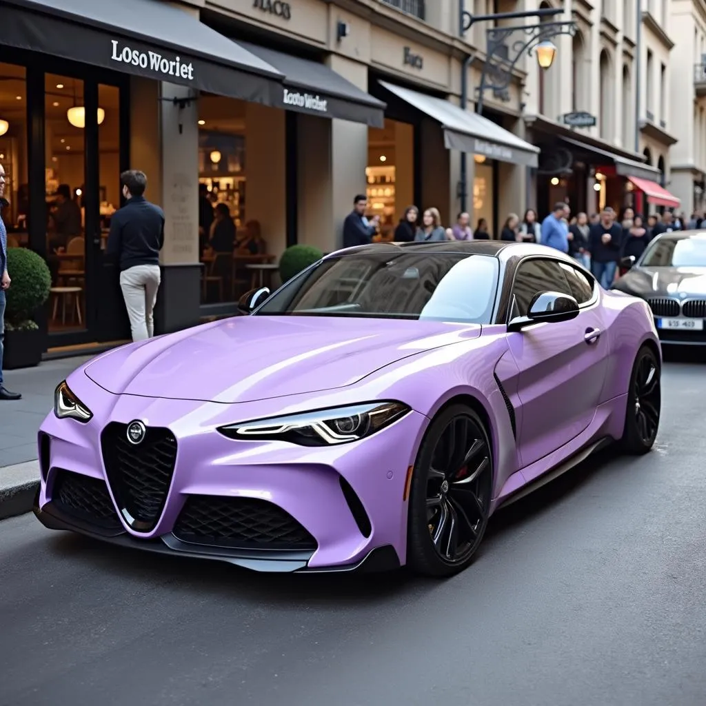 Pastel Purple Car Wrap Parked on a City Street