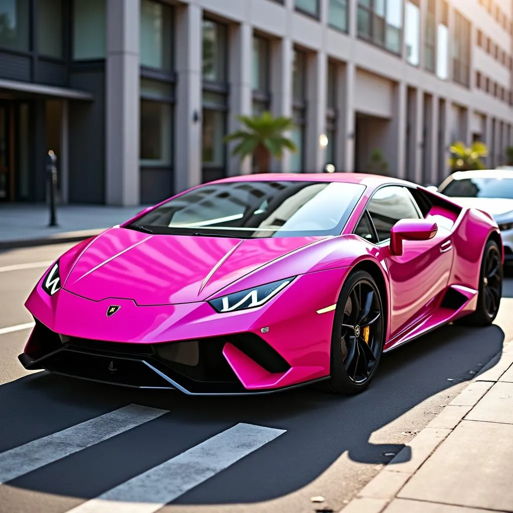 Pink Vinyl Wrapped Sports Car on City Street