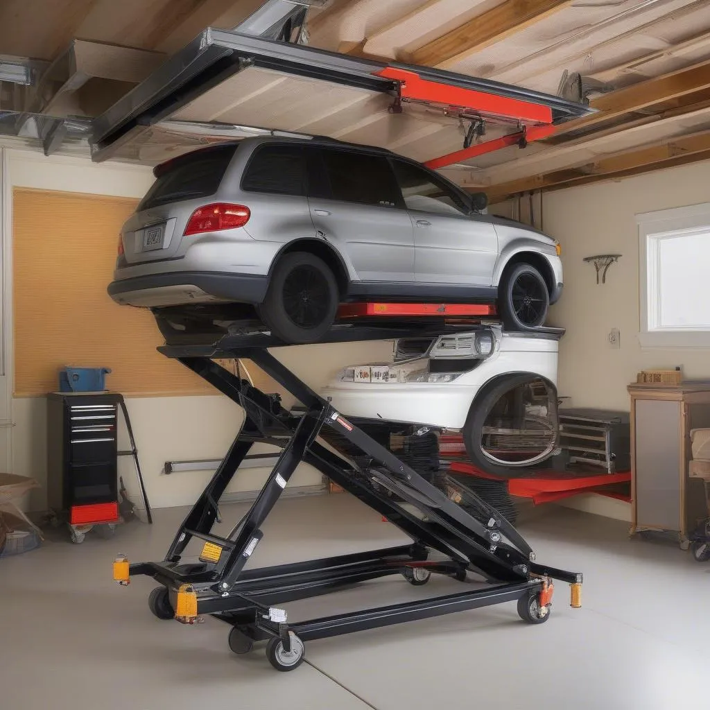 Portable Scissor Lift in Garage