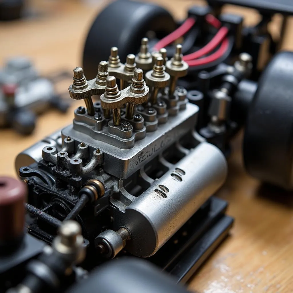 RC drag car kit engine close-up