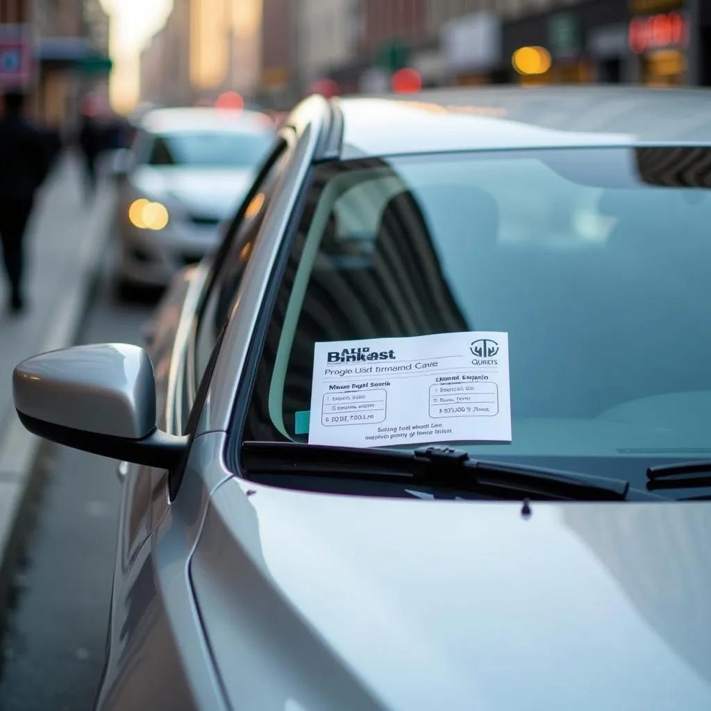 Rental car with a parking ticket on the windshield