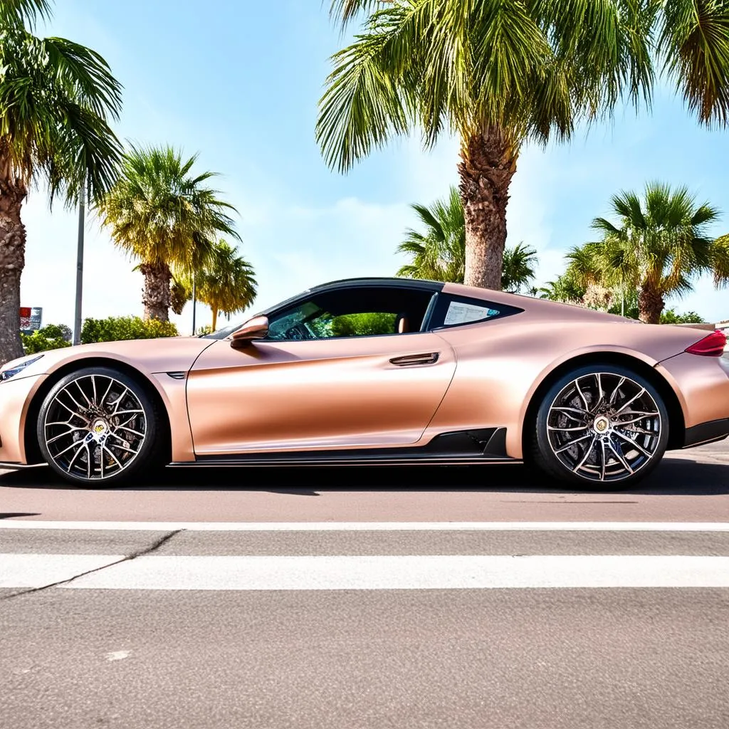 Rose gold car parked on a street