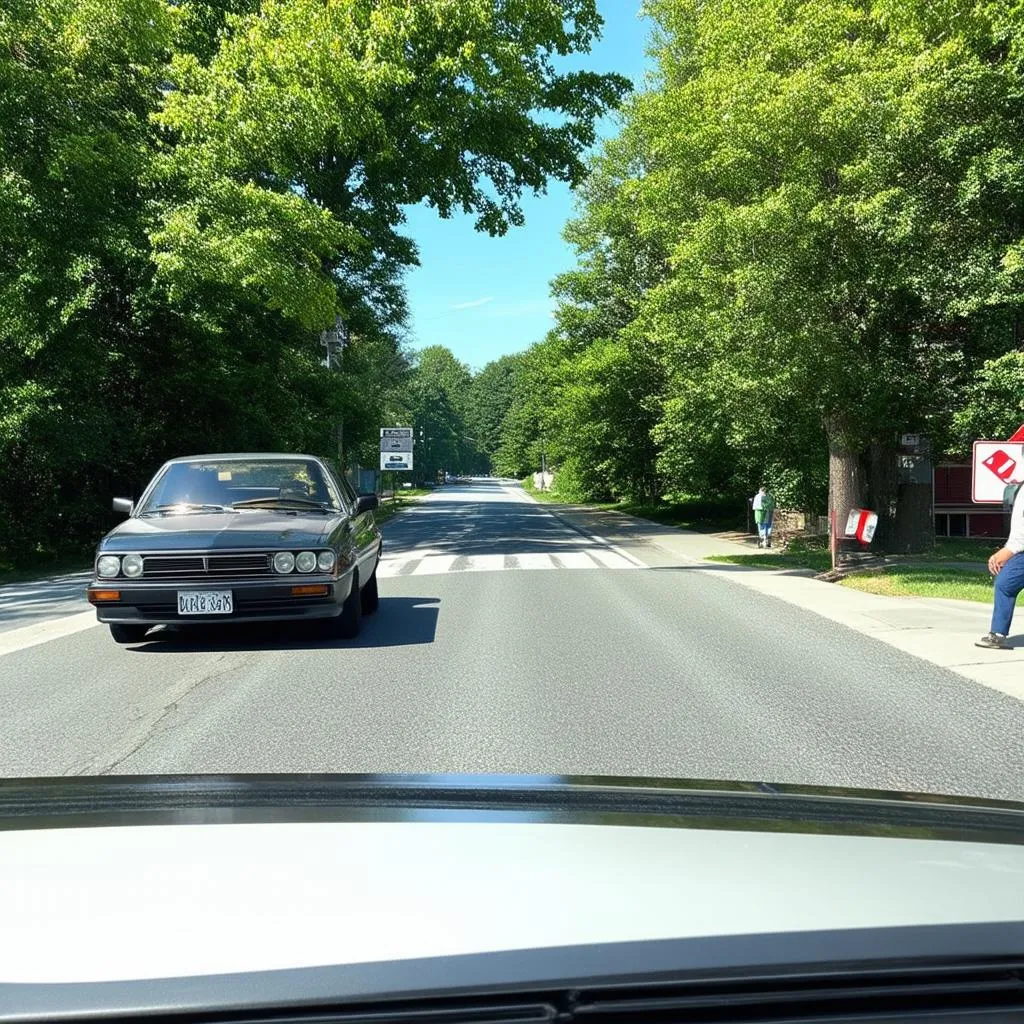 A car driving safely on a sunny day in Whitman, MA