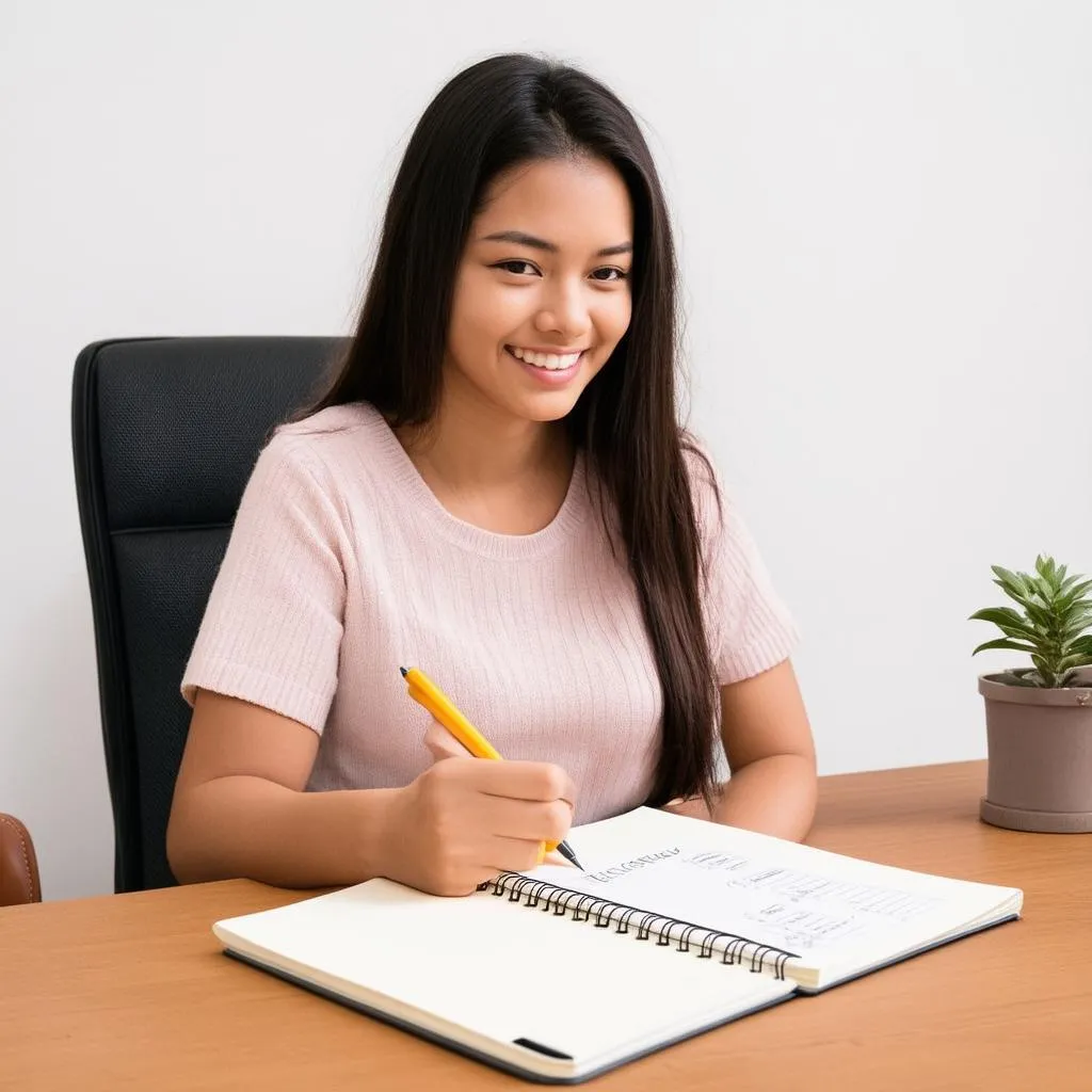 Woman planning her self-care routine