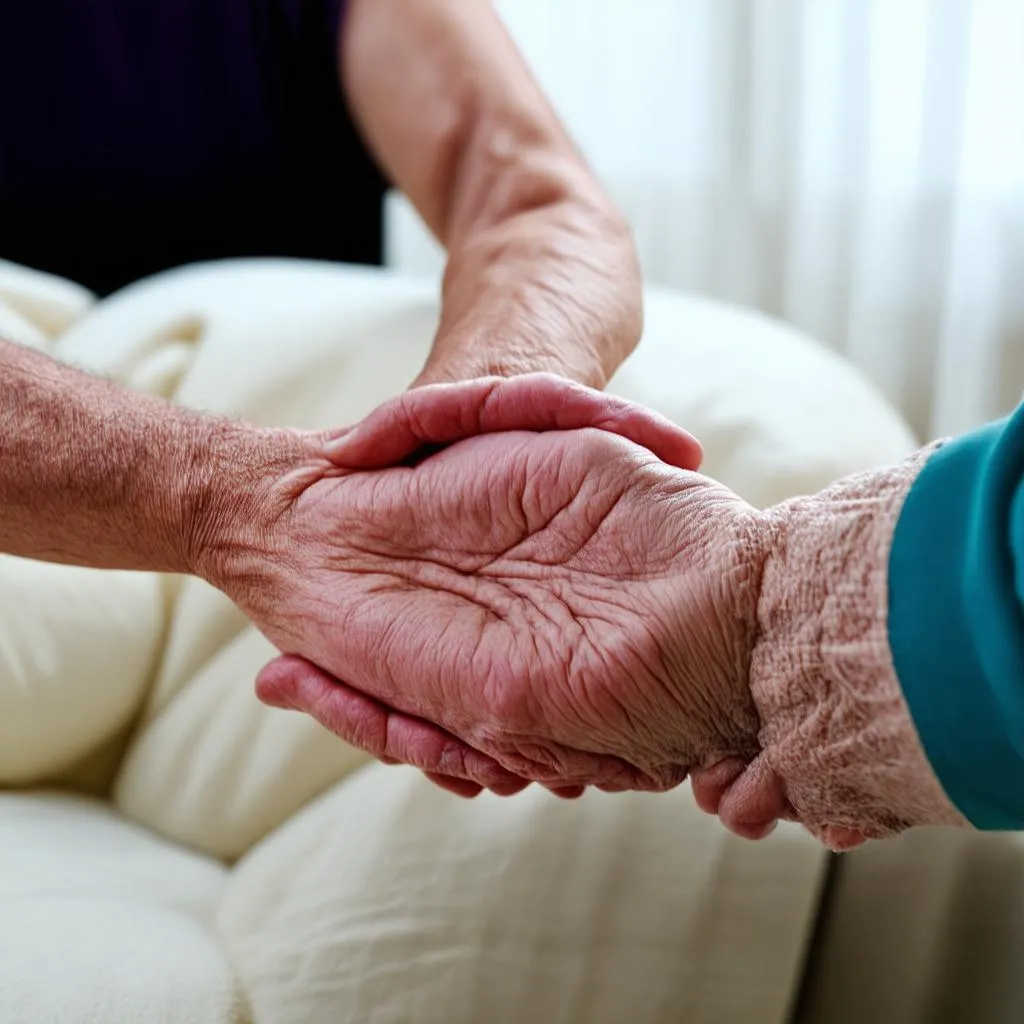 Senior Woman Holding Hands with Caregiver