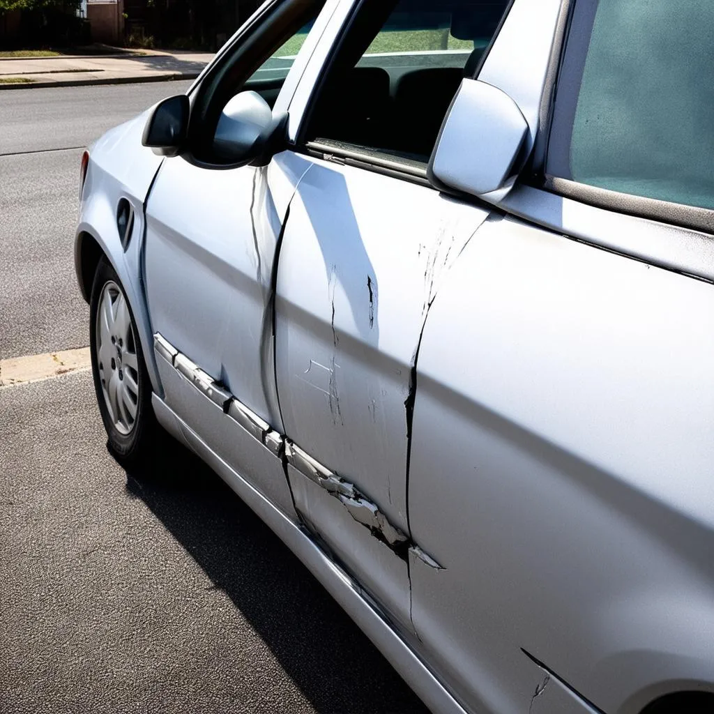 Car Damage After a Sideswipe Collision