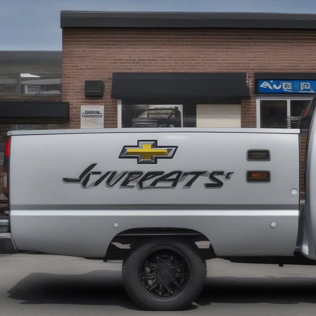 Chevrolet Silverado with sponsor decal