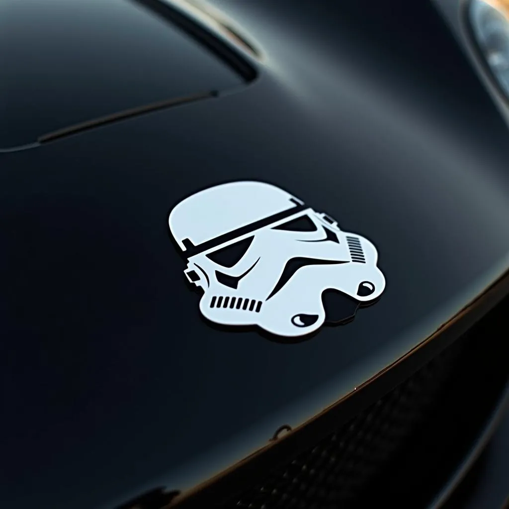 Stormtrooper car emblem on a black sports car