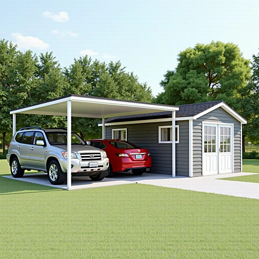 Two Car Carport with Attached Shed