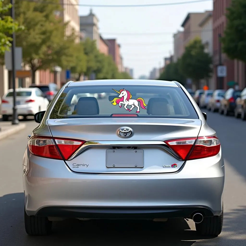 Unicorn Car Decal on a Toyota Camry