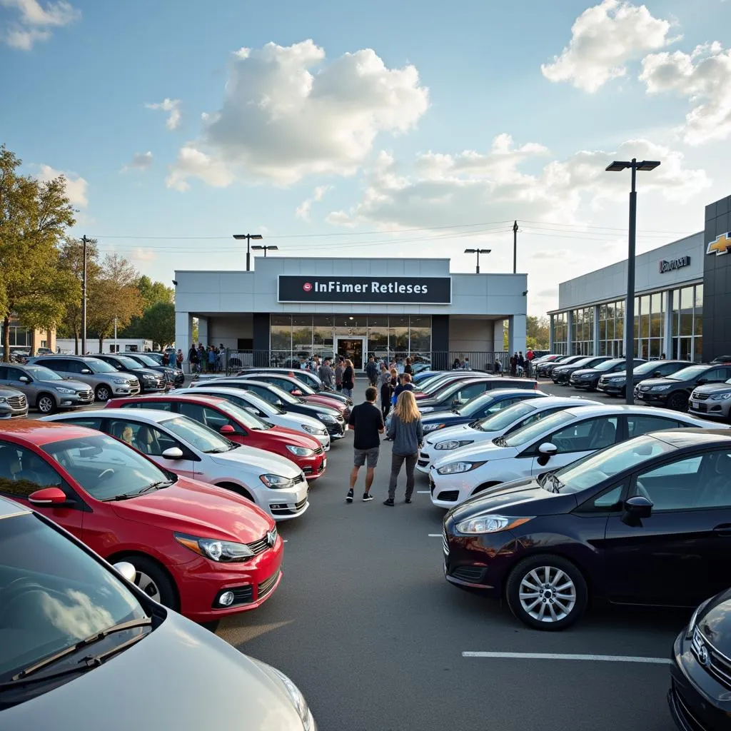 Used car lot with a variety of vehicles