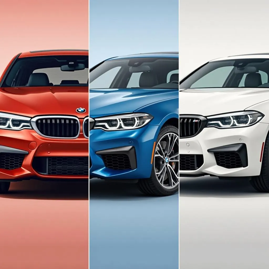 BMW Models in Various Colors: Imola Red, Estoril Blue, and Alpine White