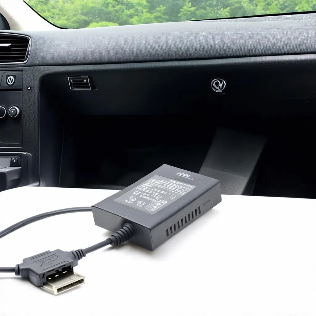 A Volkswagen Golf with the VCDS interface connected