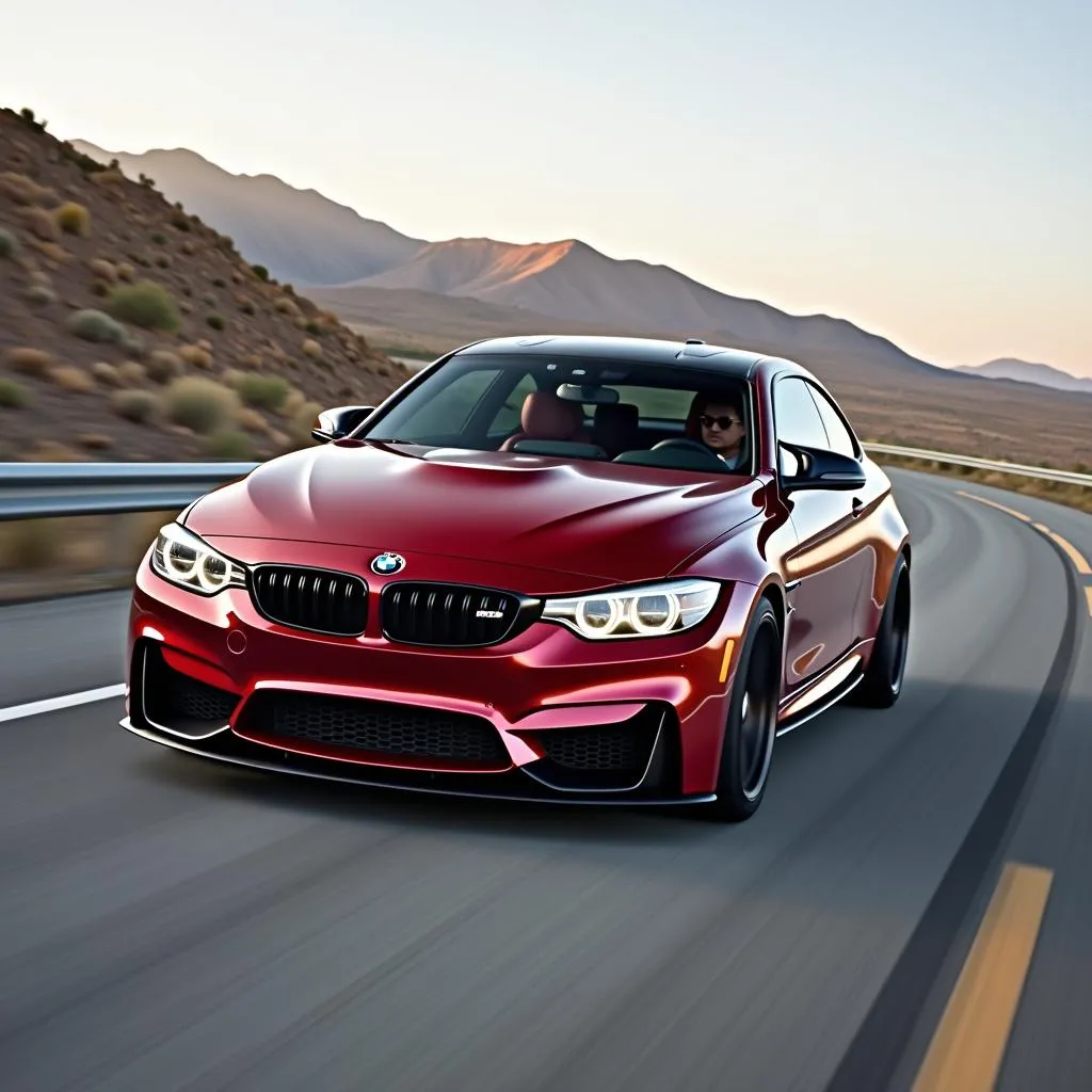 BMW M3 in Vegas Red Metallic on a Scenic Road