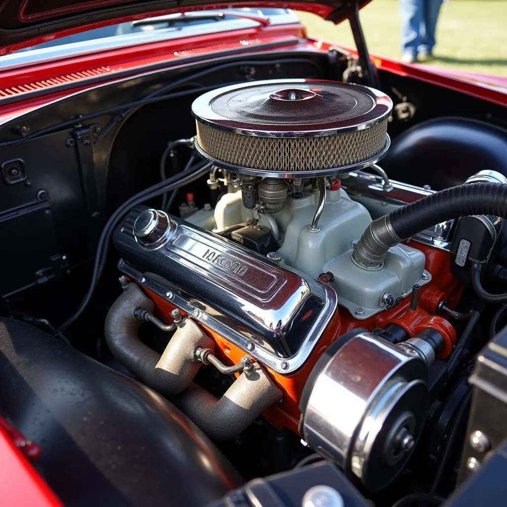 Vintage Car Engine on Display at Mason Car Show