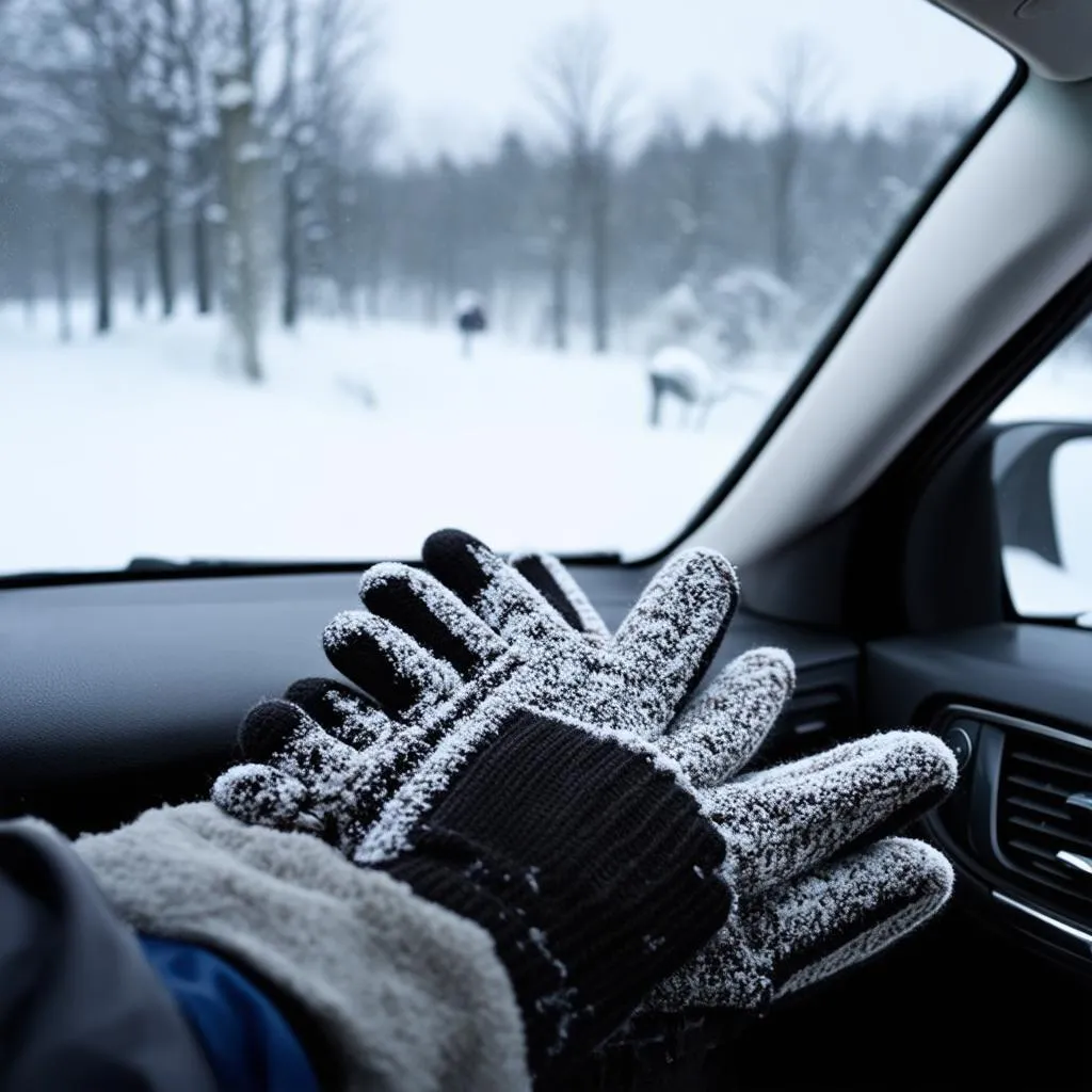 Warm Gloves in Winter Car