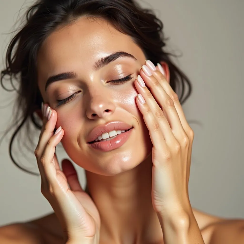 Woman applying lotus-infused serum