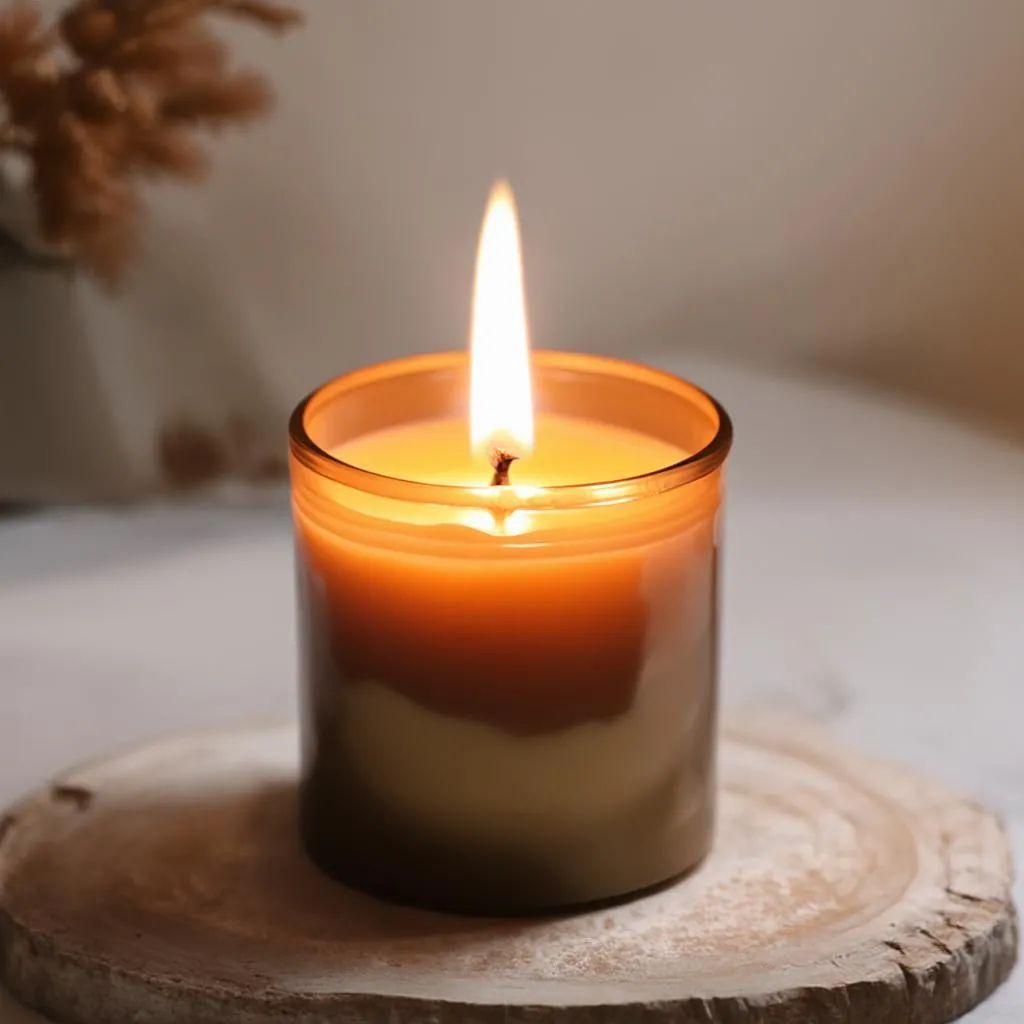 Wooden Wick Candle Burning