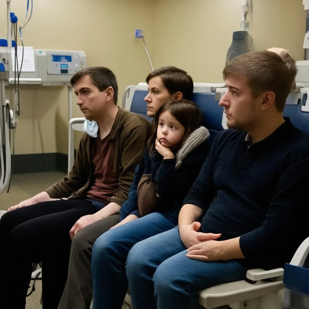 Worried Family in Hospital Waiting Room