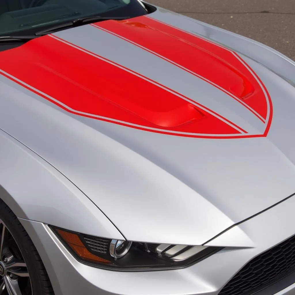 Red 3M Vinyl Stripes on a Silver Sports Car