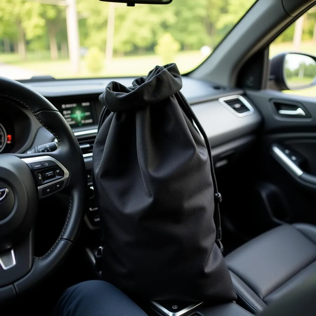 Activated charcoal odor remover bag in a car