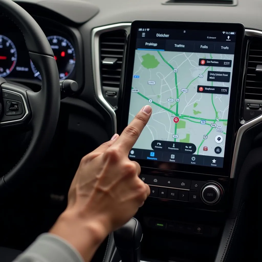 Close-up view of a person using the navigation feature on the upgraded Android screen in a BMW F15