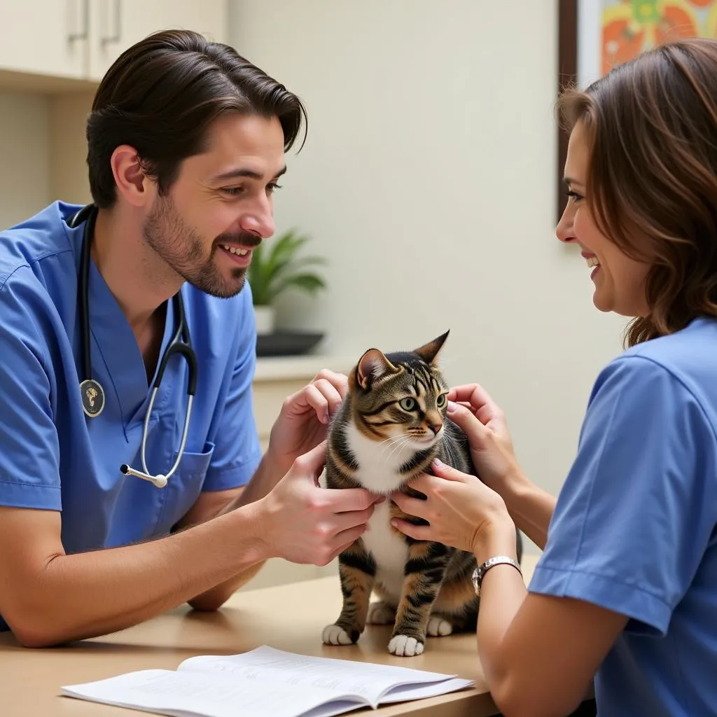 Veterinarian discussing treatment options with a pet owner