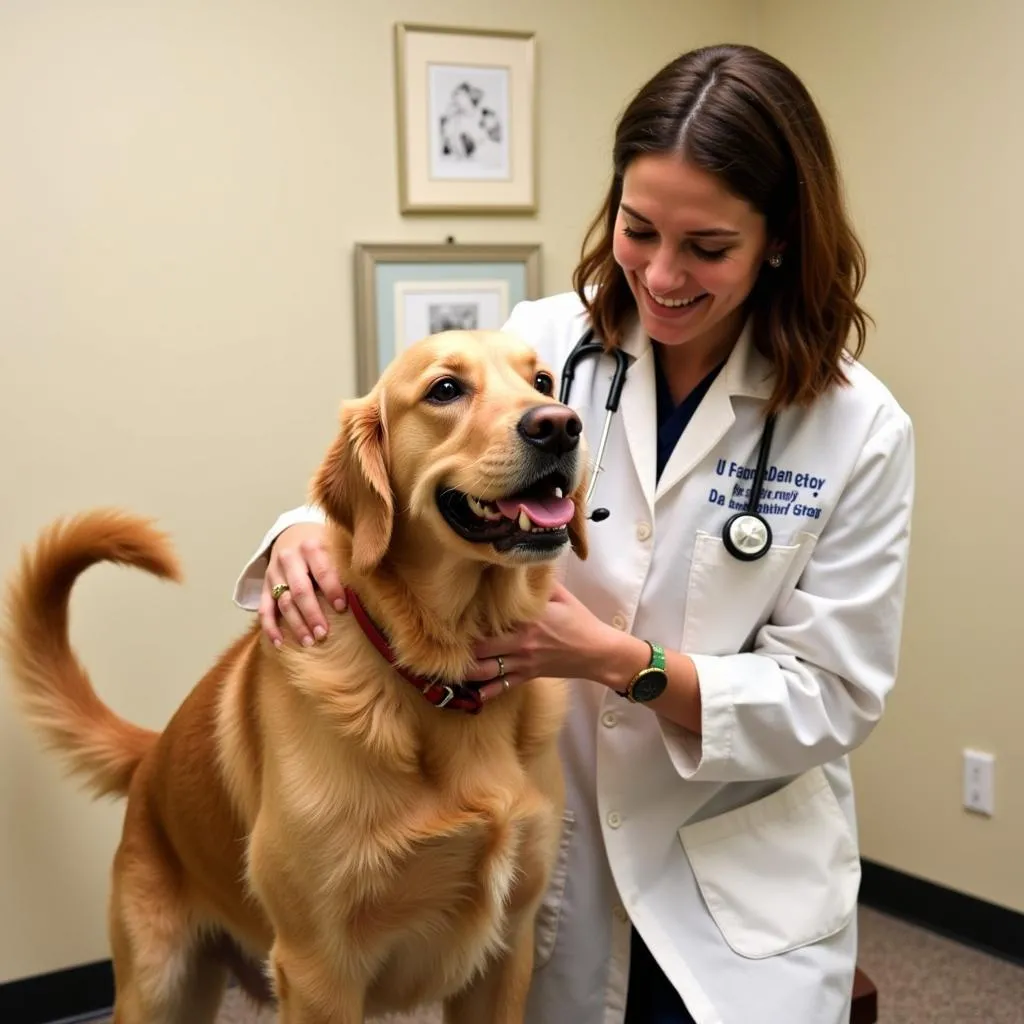 Veterinarian examining a dog at the Animal Care Center of New Bern