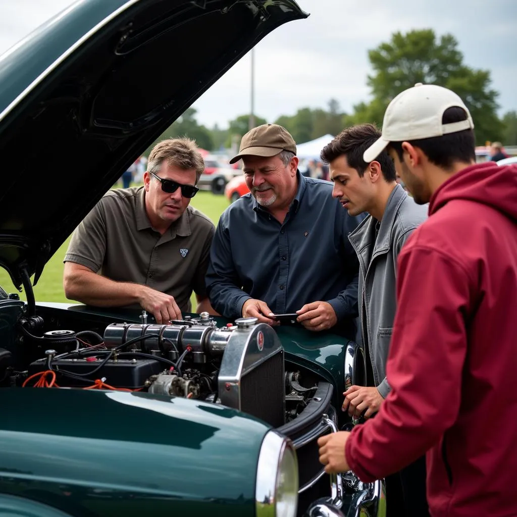 Attendees Admiring a Vintage Car Engine