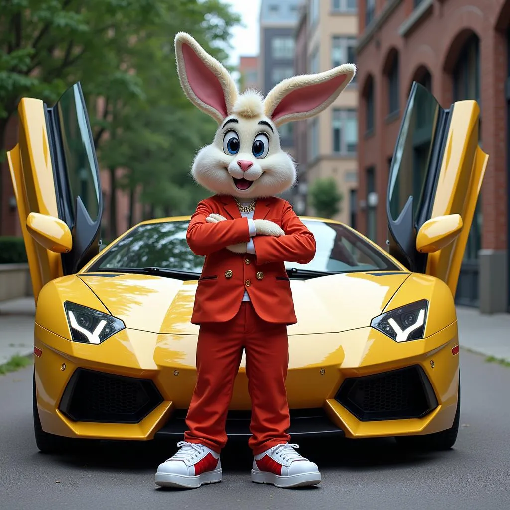 Bad Bunny Posing with a Luxury Car