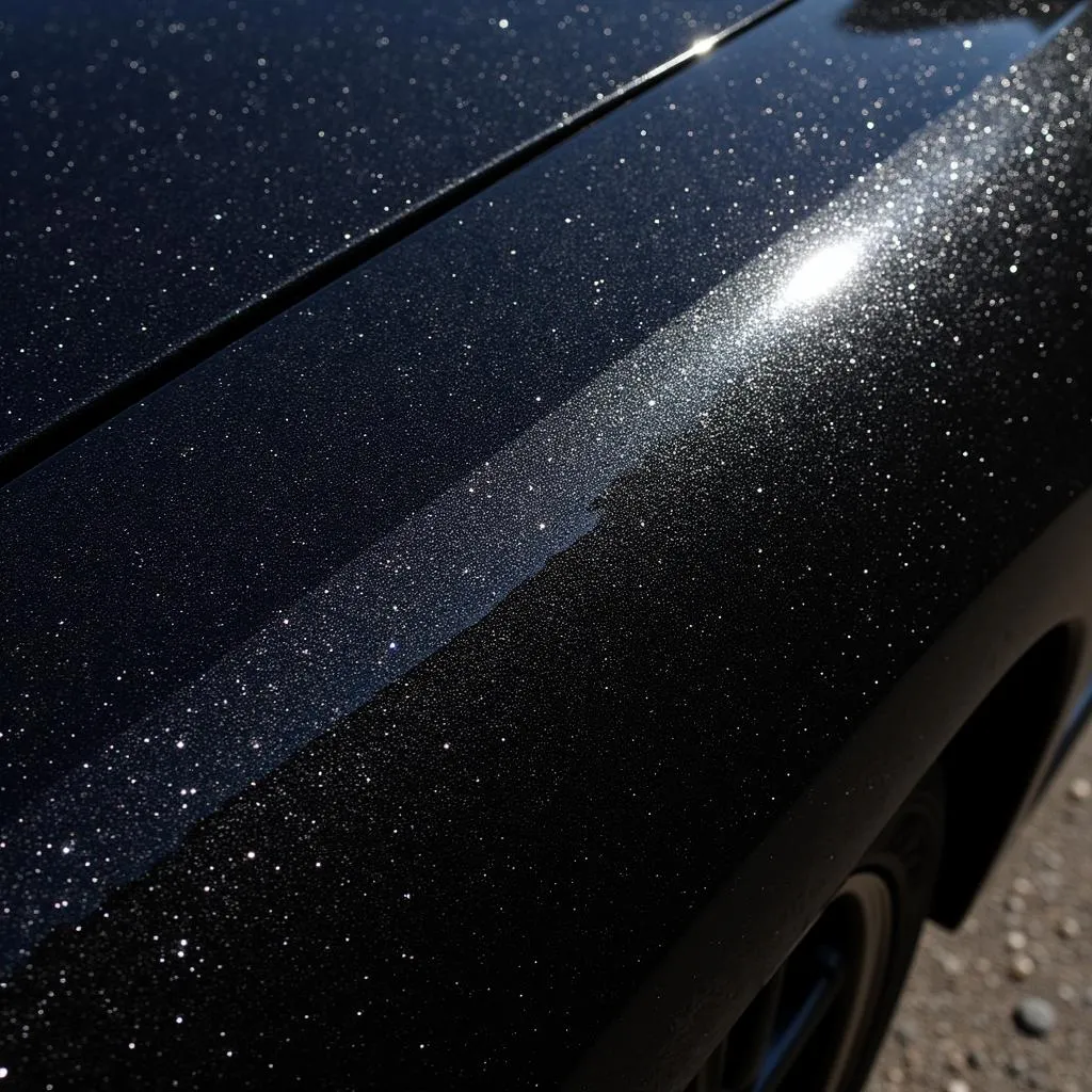 Close-up of a car with black sparkle paint