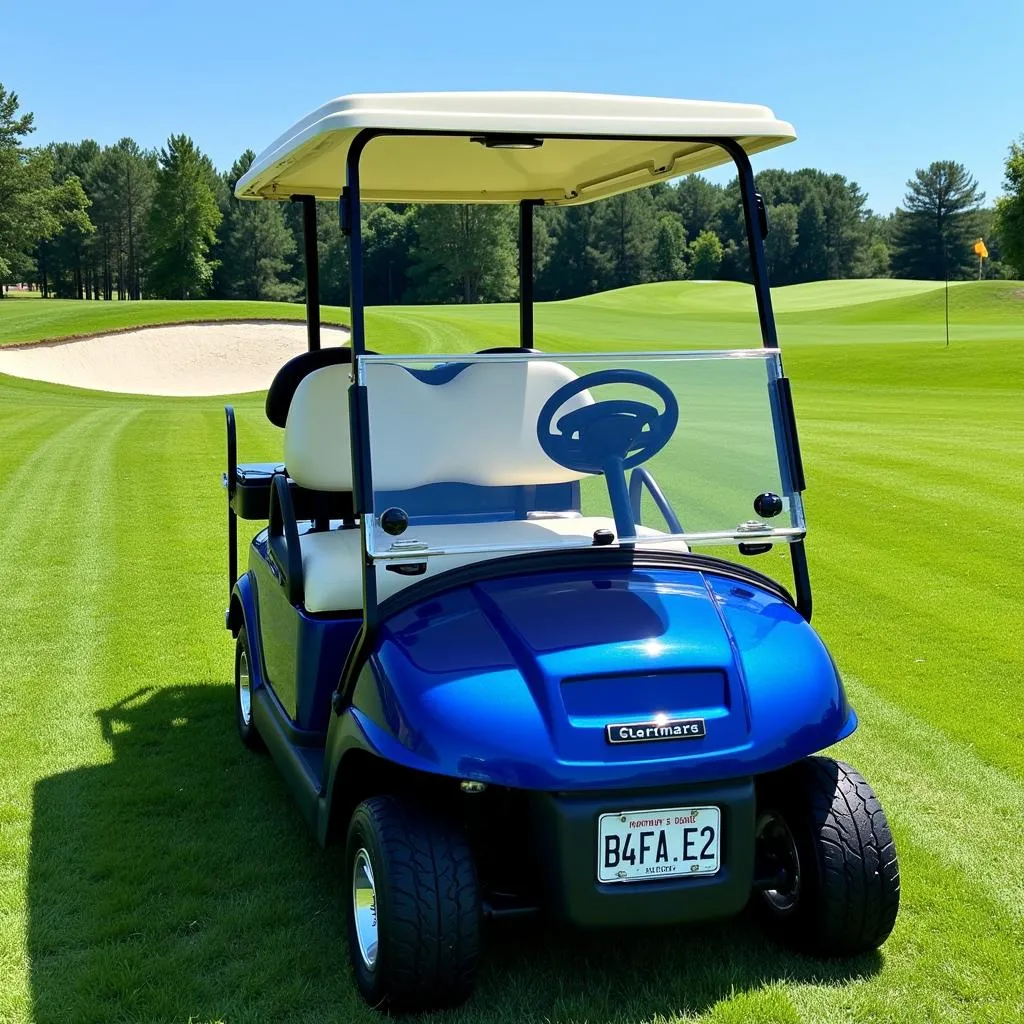 Blue Golf Car on Golf Course