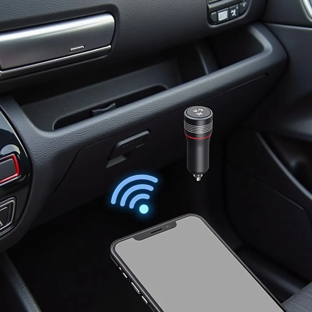 Bluetooth FM Transmitter Connected to Smartphone in Car