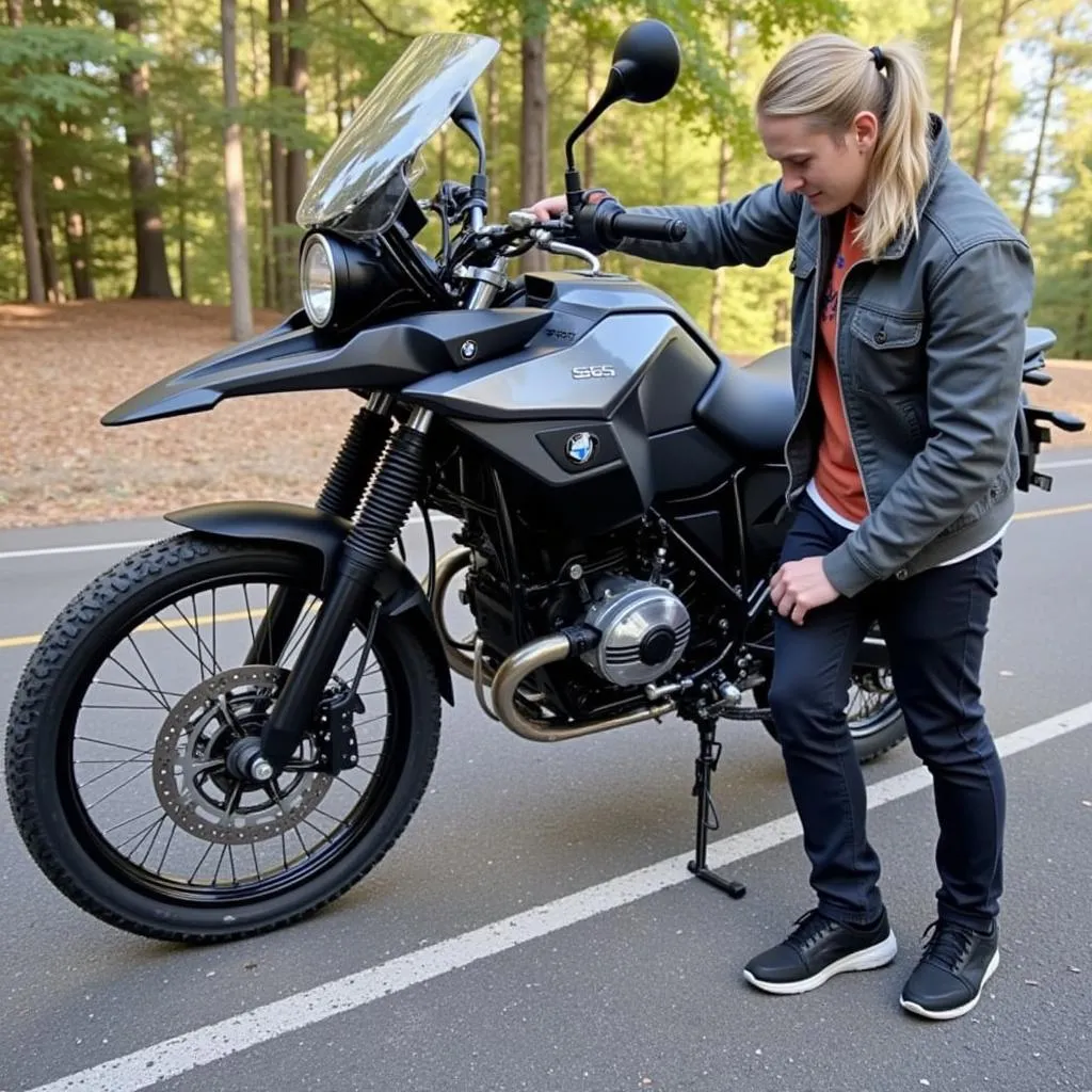 Inspecting a used BMW 310 GS motorcycle