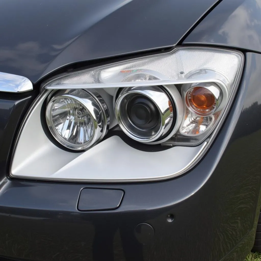 Close-up of a BMW 325i headlight assembly