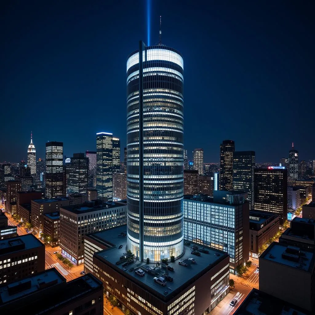 BMW Building illuminated at night in New York City