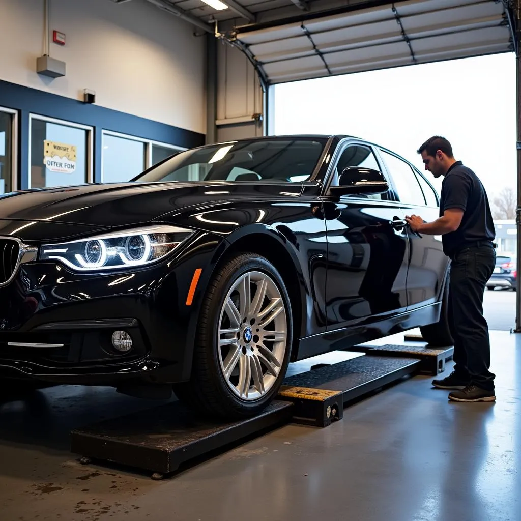 BMW Car Getting a Tire Rotation