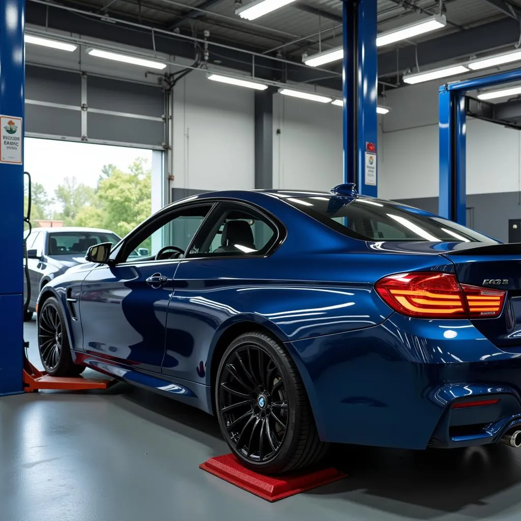 BMW Vehicle Being Lifted for Inspection