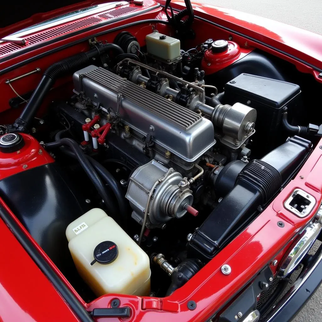 Close-up of a classic BMW engine bay