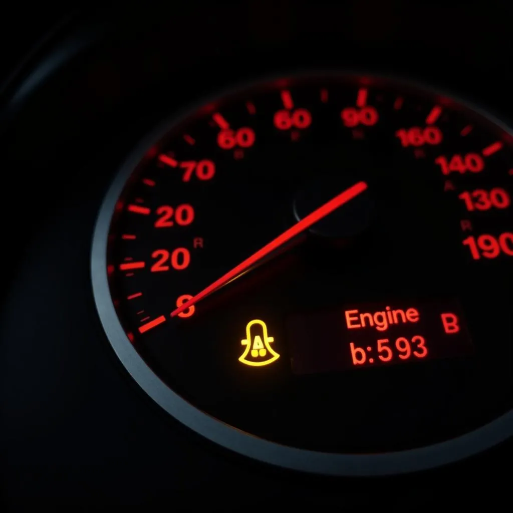 BMW dashboard with engine malfunction warning light