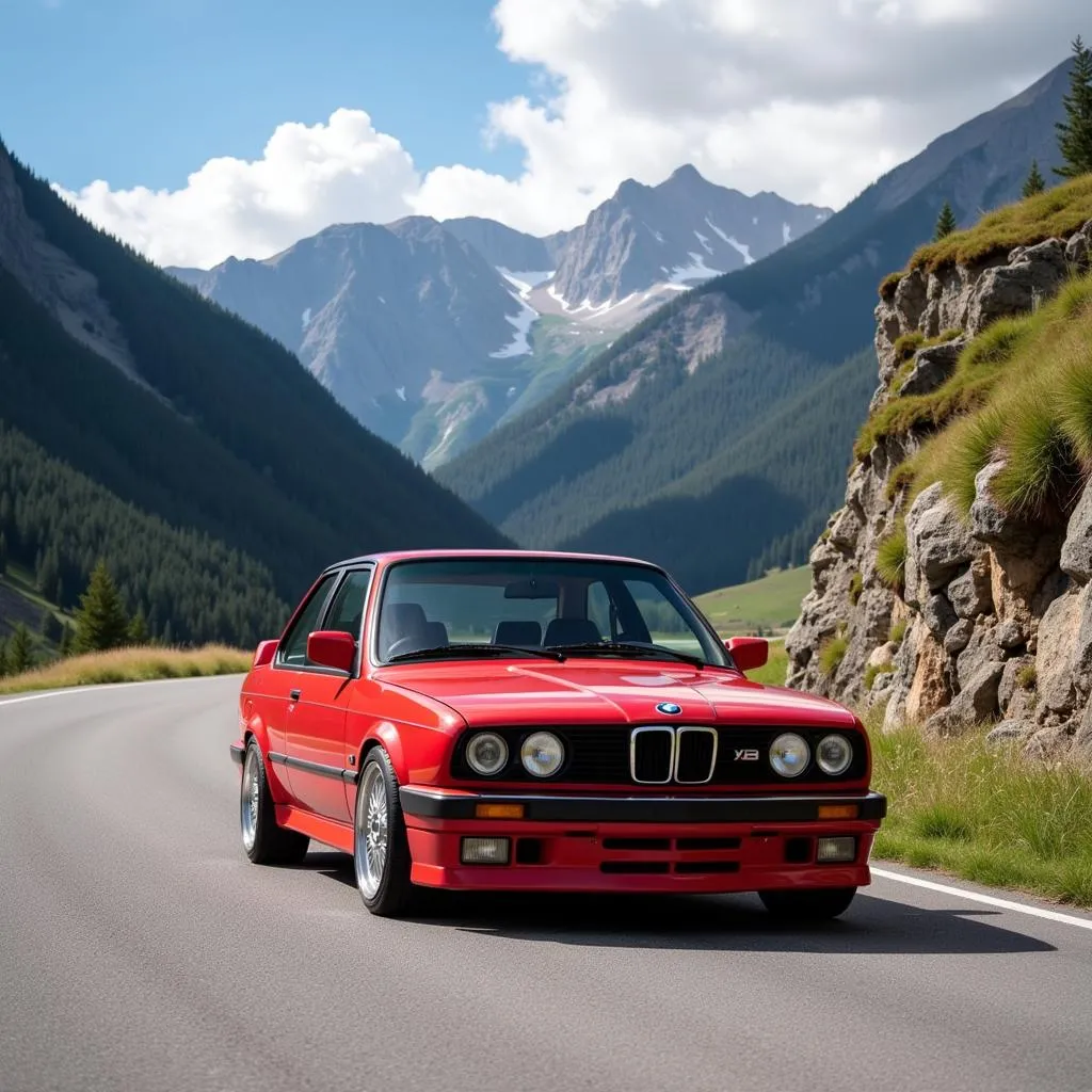 BMW E30 on a winding road