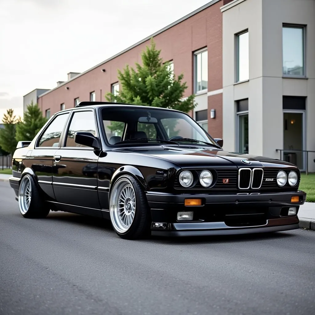 BMW E30 with aftermarket wheels