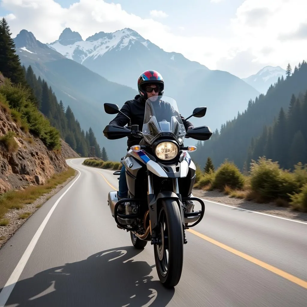 BMW GS 750 motorcycle on a mountain road