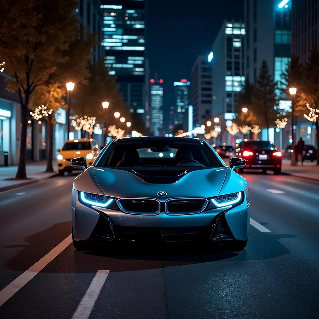 BMW i8 in City at Night