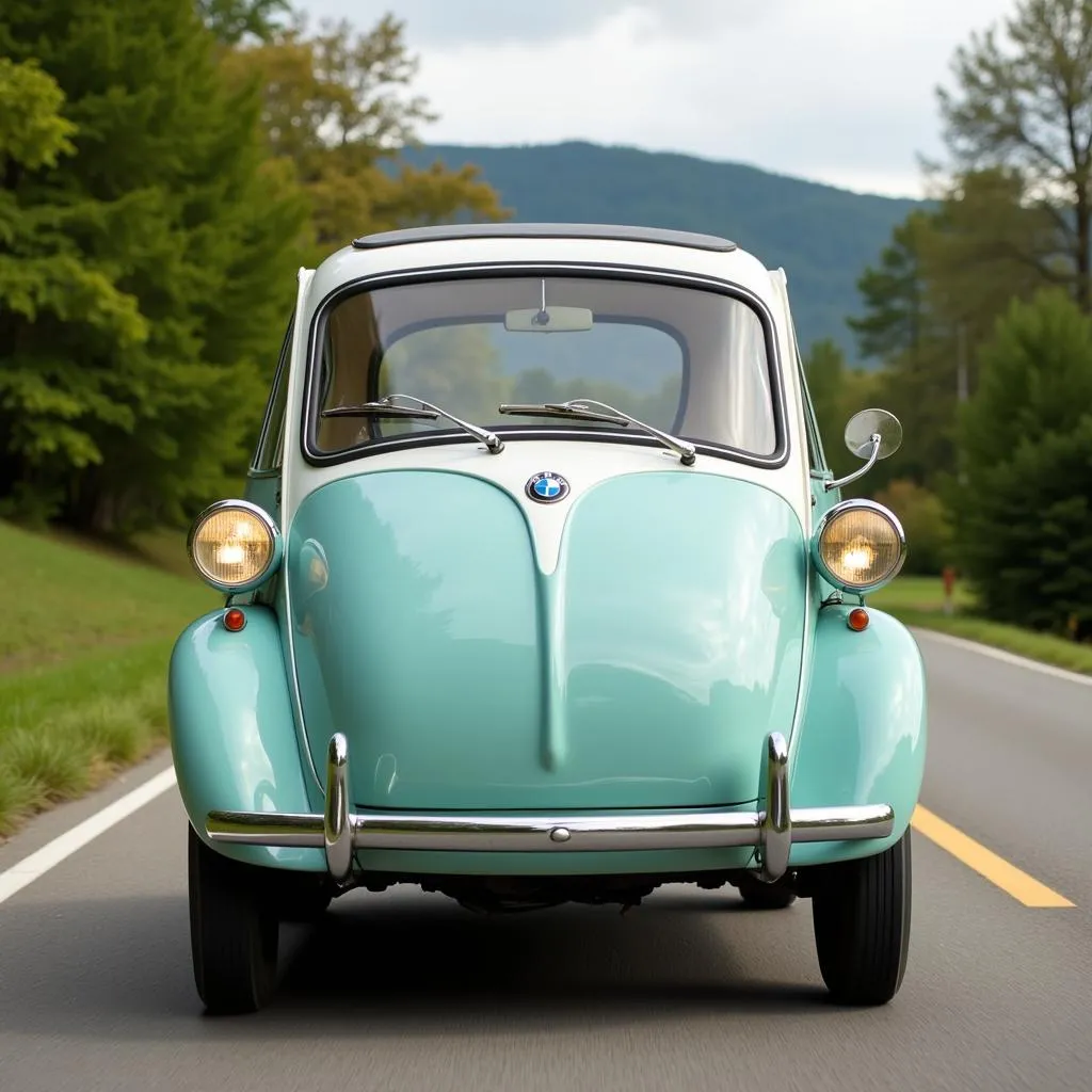 BMW Isetta Driving on a Scenic Road